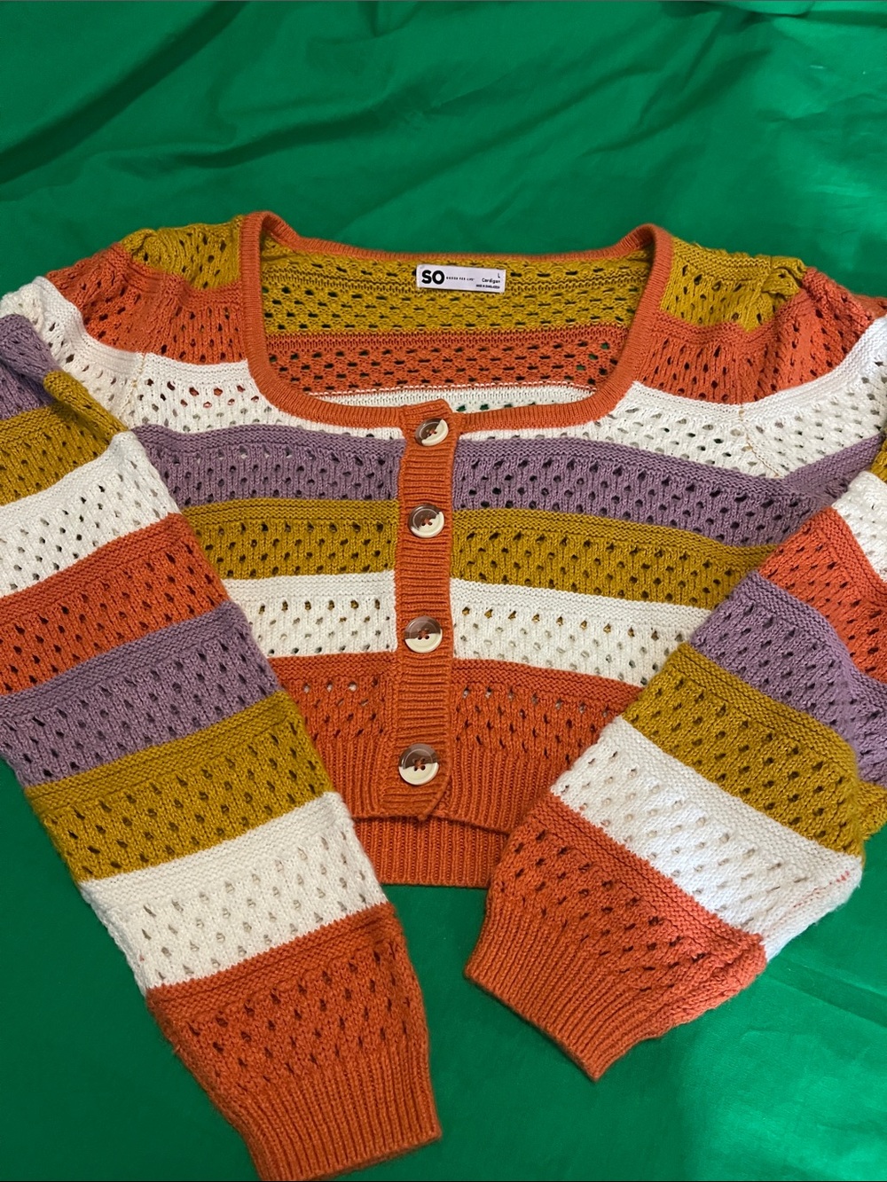 SO Striped Cropped Cardigan - Orange, White, Purple, Mustard
